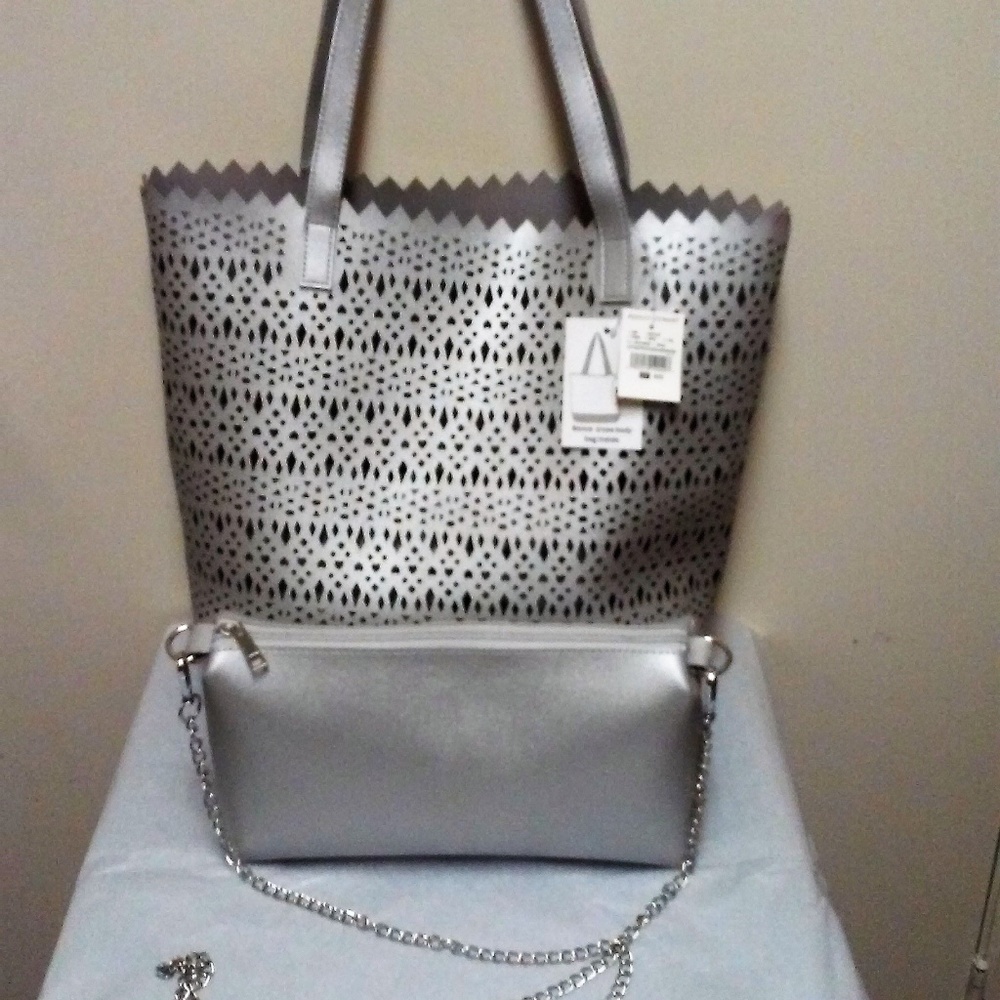 NWT X-Large Silver Tote and Bonus Bag 2PC Set